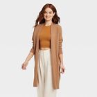 Women's Long Layering Duster Cardigan - A New Day Camel M