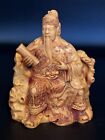 Chinese Guangdong Statue Resin Guan Yu Sculpture Sitting w/Scroll Great Detail