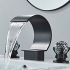 Matte Black 3 Holes Sink Faucet Waterfall Bathroom Basin Vanity Mixer 2 Handle