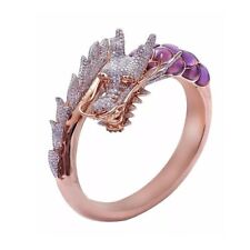 Dragon Women Rings 14k Rose Gold White Sapphire Ring Wedding Party Jewelry