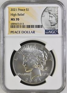 2021 - HIGH RELIEF PEACE SILVER DOLLAR - NGC MS70 - 100th ANNIVERSARY LABEL 013