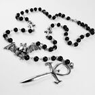 Gothic Vampire Bat Necklace, Ankh Cross Rosary Necklace
