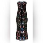 RTR Marchesa NotteMulti Embroidered Midi Dress Size 0 Strapless Floral gown