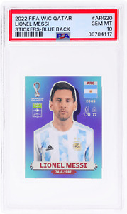 2022 Panini Fifa World Cup Qatar Stickers #ARG20 Lionel Messi Blue Back PSA 10