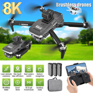 5G RC Drone w/ 8K HD Brushless Dual Camera WiFi FPV Foldable Drones+3 Batteries