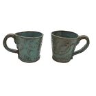 New ListingStudio Pottery Handmade Blue Mugs Set of 2 Pressed Design Signed JH Stoneware 4