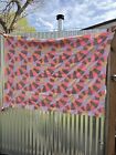 Vintage Antique Double Fan Quilt 65”x46” Top Only Feedsack Snake Trail 40s 50s