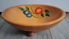 Vintage Rustic Farmhouse Hand Painted Footed Wooden Bowl w/Fruit Motif