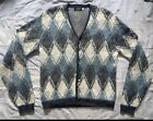 Vtg 1960s PURITAN Blue Geometric Argyle Wool Mohair Cardigan Sweater Sz M Long