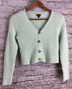 Target Art Class Women’s XL Fuzzy Cropped Sweater Mint Green Button Front