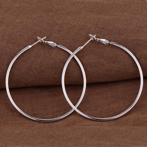 Womens 925 Sterling Silver Elegant 50mm/2 Inches Large Round Thin Hoop Earrings