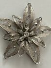 AMFEE Sterling Silver - Vintage Topaz Filigree Flower Brooch Pin