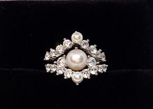 pearl ring, genuine pearl,3 ring set engagement ring,right hand ring promise rin