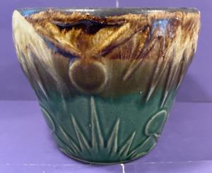 Roseville Pottery Green & Brown 5” Planter Sun & Moon NO CHIPS/CRACKS