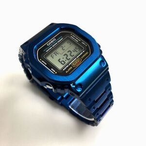 Casio G-Shock DW5600 Mod Blue PVD Steel Bezel Bracelet 5600 Full Custom Metal