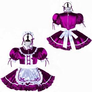 Girl Sissy Maid Purple Satin Lockable Dress Cosplay Costume Tailor-made