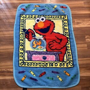 Vintage 90s Sesame Street Owen Elmo Blanket 44”x30.5” Dorothy Fish Bowl Crayons