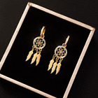 Women's Fashion Jewelry Gold Feather Dream Catcher Boho Drop Earrings 1-172