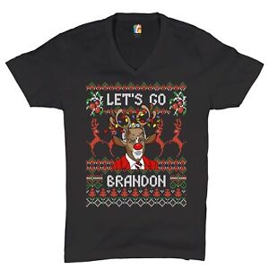 Let's Go Brandon V-Neck T-shirt Funny Anti Biden Ugly Sweater Xmas Rudolph Tee