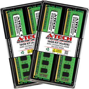 A-Tech 16GB Kit 4x 4GB PC3-10600 Desktop DIMM DDR3 1333 MHz Non-ECC Memory RAM