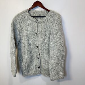 Vintage Mohair Women's Wool Knit Grandma Cardigan Sweater Chunky Large Grey