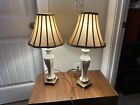 Vintage Ceramic Cream Gold Pinstripe Table Lamps Set of 2 with shade