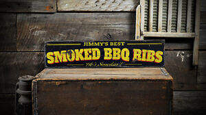 Custom Smoked BBQ Ribs Sign - Rustic Hand Made Distressed Wood