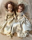 Pair Of Adorable Vintage 14” Bride Dolls 40-50’s