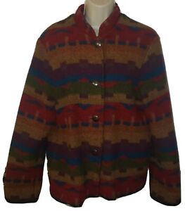 Vtg Wooded River Wool Blend Jacket Coat Button Down SouthWestern Colorful Size S