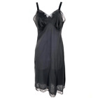 Vintage Sexy 60s Kayser Black Nylon Slip Dress Lace Sheer 32” Small applique USA