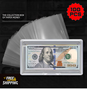 100Pcs Clear Paper Money Holder For Collectors Storage Case Dollar Bill Holder
