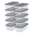 Set of (10) 6 Qt. Clear Plastic Storage Boxes with Gray Lids,New