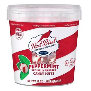 Red Bird Soft Peppermint Candy Puffs, 18 oz Bucket of Mints Individually Wrap...