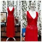 Vintage 80s Maxi Nightgown Slip Dress Red Nylon Lace Sheer Lingerie Kayser L/XL