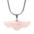 Nature Rose Quartz Heart Wing Angel Pendant Necklace 22 Inch