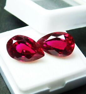 16 Ct Natural Loose Gemstone Ruby  Red Certified Pear Shape Earring Pair