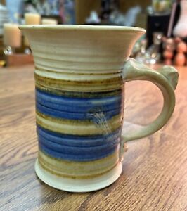 New ListingHand Thrown Studio Art Pottery Coffee Mug Blues Tans, Browns