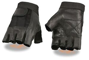Milwaukee Leather SH217 Men's Black Leather & Mesh Fingerless Gloves Padded Palm