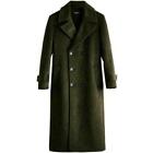New Men's Military Green Wool & Cashmere Great Double Breasted Coat Long coat US