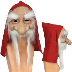 OLD MAN ELF RUBBER HALF MASK Red Hood Hat Santa Wizard Gandalf Gnome Troll Hair