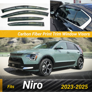 For Niro 2023-2025 Carbon Fiber Print Trim Window Visor  Rain Guards Deflectors (For: 2023 Kia Niro)