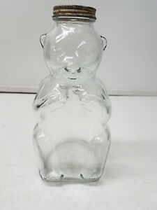 Vintage 50’s Snow Crest Beverages Glass Bear Honey Jar Piggy Coin Bank 8.5