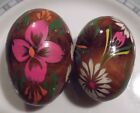 2 PC. Lot VTG Ukrainian Wooden Pysanky Hand Painted Eggs 2.5