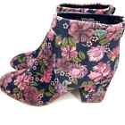 LOFT Womens Floral Ankle Boots Velvet Zip Up Booties Size 8.5