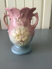 Hull Art USA Pottery 2 Handle Magnolia Vase Pink Blue Yellow 11-6-1/2