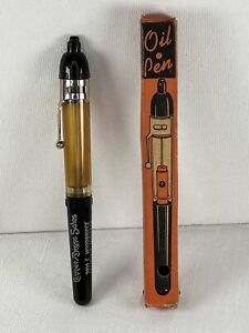 Vintage Oil Mate Pocket Clip Oiler Pen Copper Brass Sales Co Advertising on It