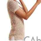 CAbi Crochet Chunky Open Knit Short Sleeve Sweater Size L #196 Sorbet Confetti
