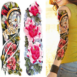 Temporary Tattoos Set Full Arm Body Leg Sticker Peony Flower Fake Tattoo Sleeves
