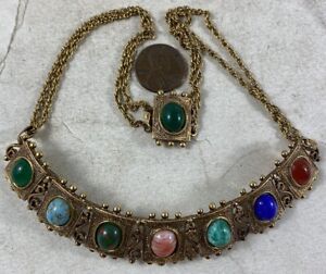 New ListingVintage 1930's Art Glass Bead Multicolored & Goldtone Necklace 15”