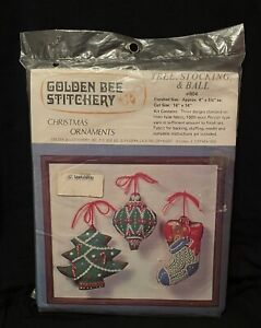 Vntg Golden Bee Stitchery 804 Christmas Ornaments Kit Tree Stocking Ball New USA